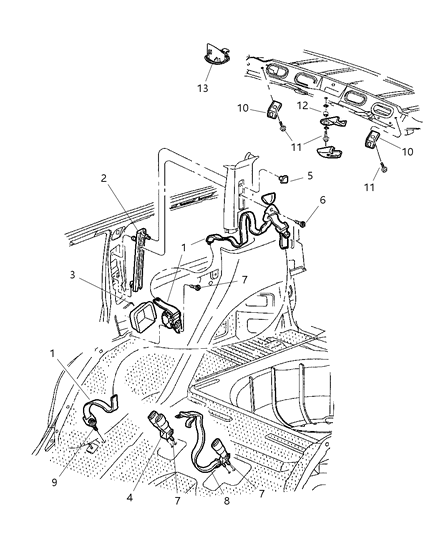 2001 Jeep Grand Cherokee Rear Seat Belts-Buckle End Right Diagram for 5FP481AZAB