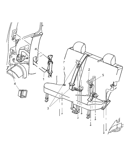 2009 Dodge Nitro Rear Outer Seat Belt Right Diagram for 5KJ701J8AE