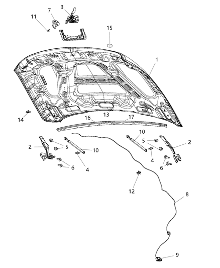 2014 Ram 3500 Pickup Hood & Related Parts Diagram