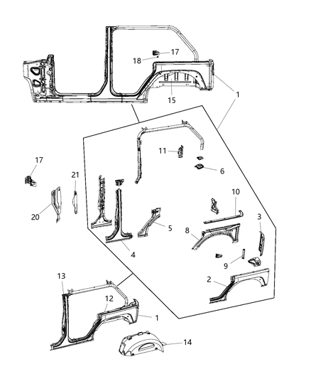 2013 Jeep Wrangler Panel-Body Side Aperture Rear Diagram for 55397016AG