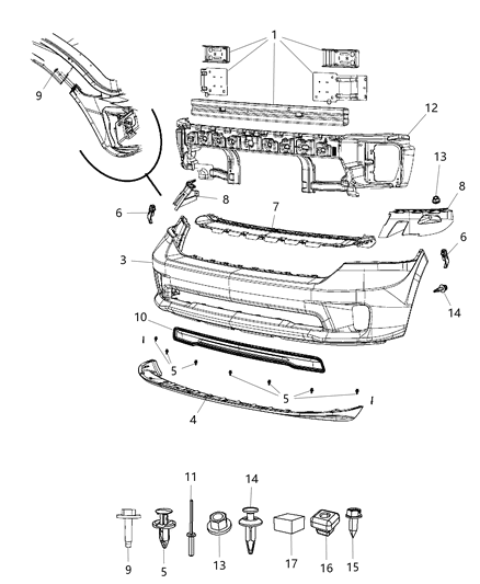 2018 Ram 1500 Fascia, Front Diagram 1