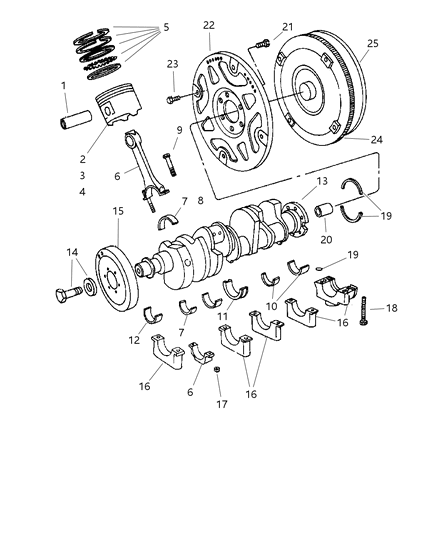 2002 Dodge Ram 1500 Crankshaft , Pistons , Bearing , Torque Converter And Flywheel Diagram 3