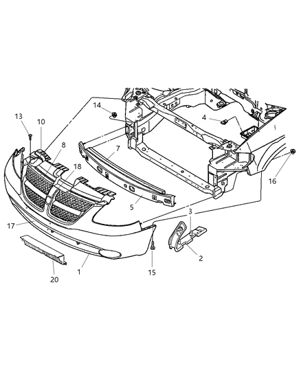 2005 Dodge Caravan Front Bumper Cover Assembly Diagram for 1AK392B8AA