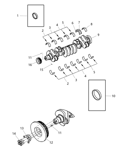 2008 Dodge Ram 2500 Crankshaft , Crankshaft Bearings , Damper , Flywheel & Torque Converter And Flexplate Diagram 2