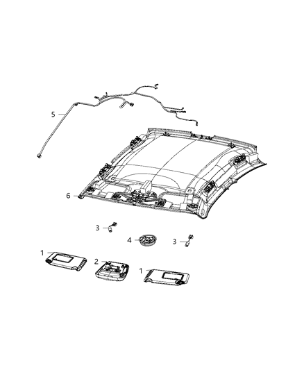 2019 Dodge Charger Lamps, Interior Headliner Diagram 2