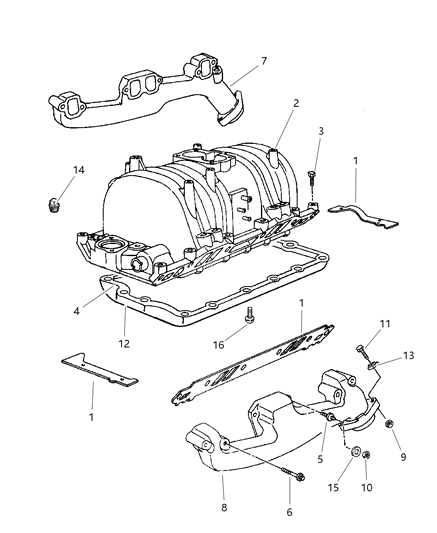 1998 Dodge Ram 2500 Manifolds - Intake & Exhaust Diagram 1