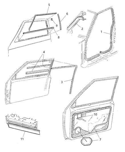 2000 Jeep Cherokee Seal-Door Diagram for 55175355AD