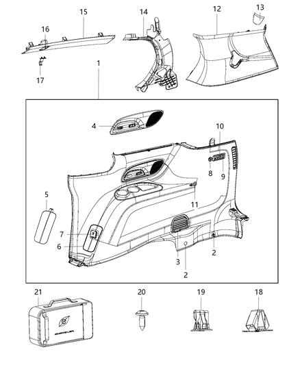 2019 Chrysler Pacifica Right Quarter Trim Panel Diagram