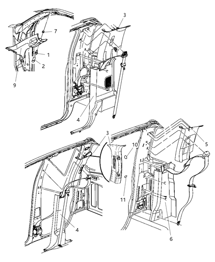 2007 Dodge Ram 3500 Panel-B Pillar Lower Trim Diagram for 5GY68ZJ3AD