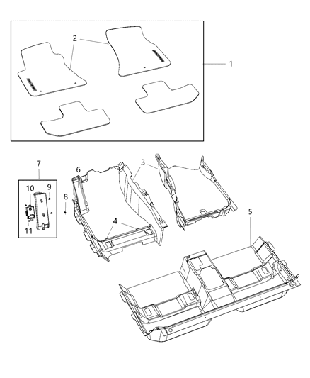 2020 Dodge Challenger Carpet, Front Diagram