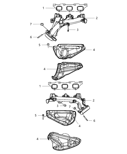 2010 Dodge Charger Exhaust Manifolds & Heat Shields Diagram 1