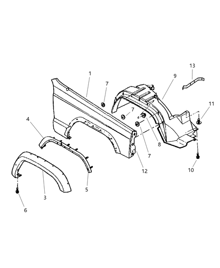 1998 Jeep Cherokee Fenders, Front Diagram