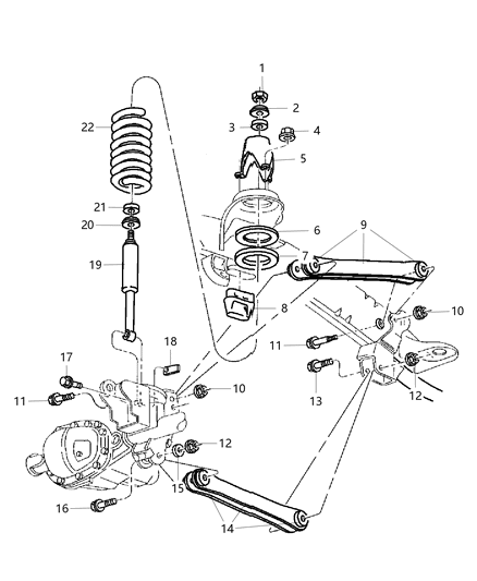 2001 Dodge Ram 2500 Quad & Club Cab Upper And Lower Control Arms, Springs And Shocks - Front Diagram 2