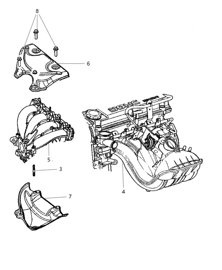 2004 Dodge Stratus Manifolds - Intake & Exhaust Diagram 1