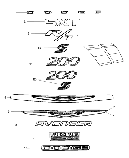 2011 Chrysler 200 Decal-Chrysler Wing Diagram for 68085550AA