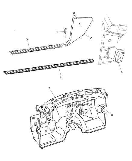 1998 Dodge Ram 2500 Quad & Club Cab Cowl & Sill Diagram