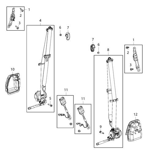 2020 Chrysler Voyager Seat Belts, First Row Diagram