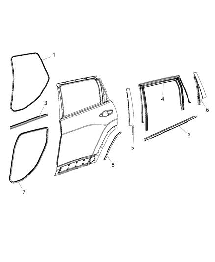2016 Jeep Cherokee WEATHERSTRIP-Rear Door Body Mounted Diagram for 68225188AB