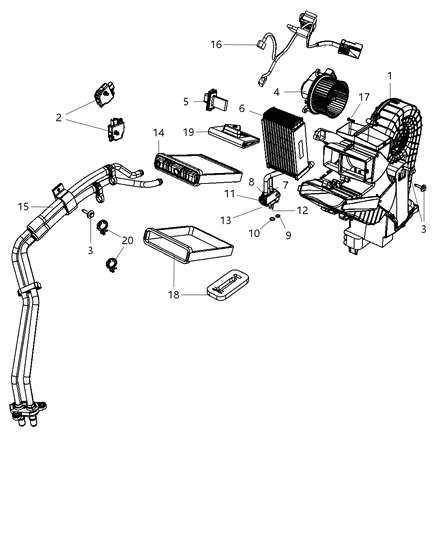 2014 Chrysler Town & Country A/C & Heater Unit Rear Diagram