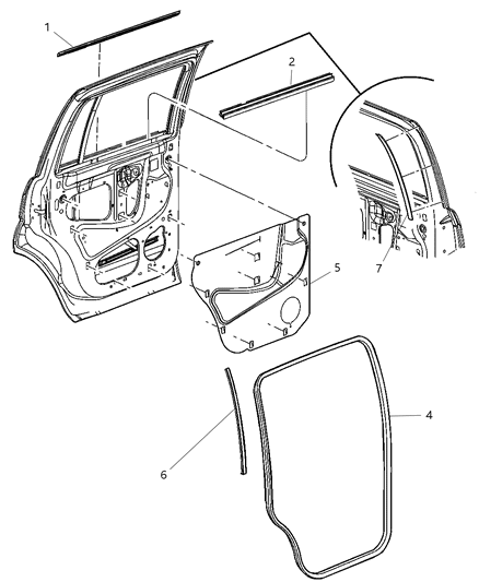 2004 Dodge Durango Door, Rear Weatherstrip & Seals Diagram