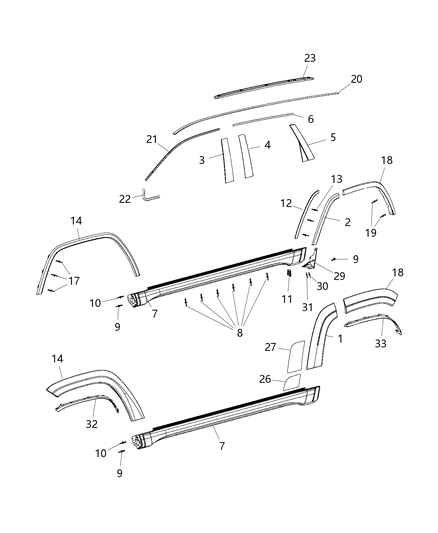 2017 Jeep Grand Cherokee Molding-Day Light Opening Diagram for 68278356AB