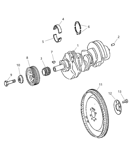 2009 Dodge Sprinter 2500 Crankshaft, Crankshaft Bearings, Damper, Flywheel And Flexplate Diagram