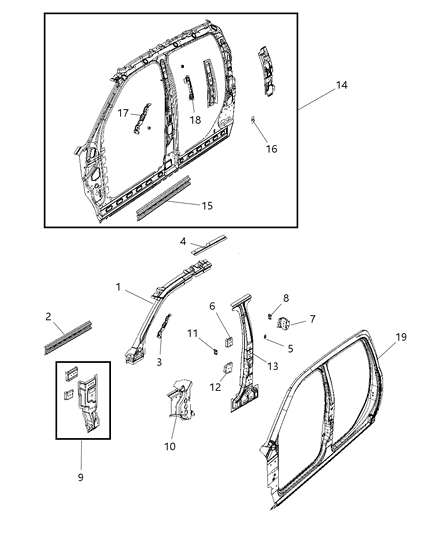 2009 Dodge Ram 1500 Panel-Body Side Aperture Outer Diagram for 55112466AB