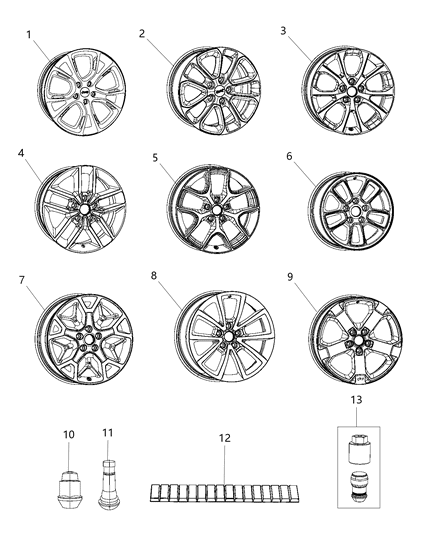 2019 Jeep Grand Cherokee Aluminum Wheel Diagram for 6XJ082STAA