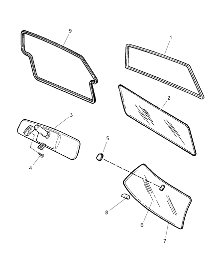 2001 Jeep Cherokee Glass, Windshield, Backlite And Mirror Diagram