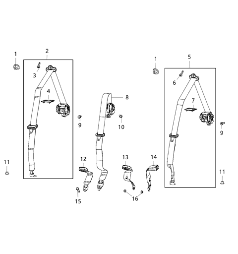 2020 Jeep Wrangler Seat Belts, Second Row Diagram 2