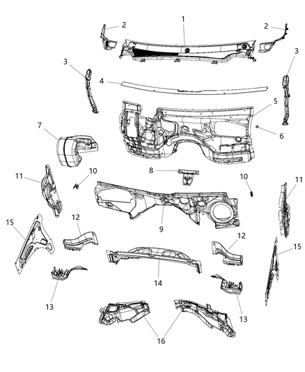 2016 Dodge Durango Cowl And Dash Panel Related Parts Diagram