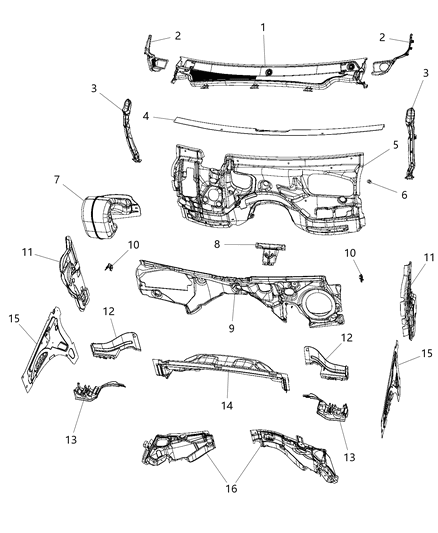 2016 Dodge Durango SILENCER-PLENUM And Dash Panel Diagram for 5058934AD