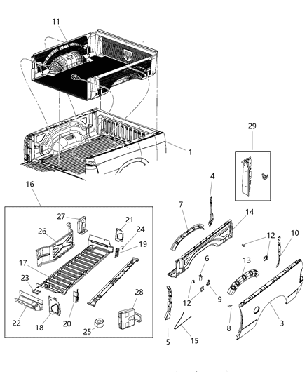 2009 Dodge Ram 1500 Panel-Box Side Outer Diagram for 55112323AA