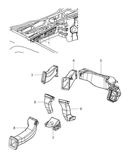 2010 Jeep Grand Cherokee Duct-A/C Outlet Diagram for 55117074AD
