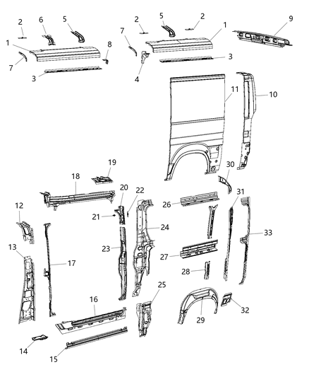 2016 Ram ProMaster 1500 Panels Body Side Diagram 1