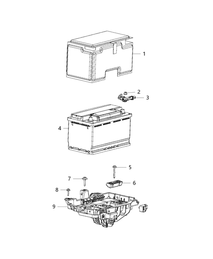 2016 Jeep Cherokee Battery, Tray, And Support Diagram