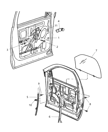 2007 Dodge Ram 1500 Front Door Glass Lower Channel Diagram for 55275943AC