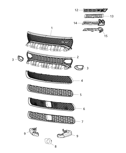 2019 Dodge Charger Bezel-Upper Grille Diagram for 68417504AA