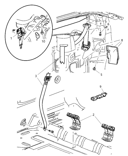 2009 Chrysler Aspen Seat Belts Third Row Diagram