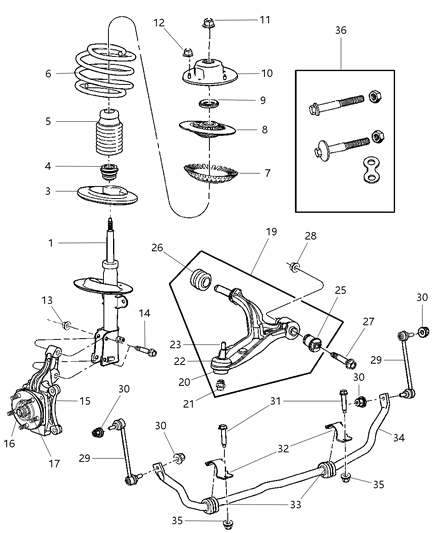 2004 Dodge Caravan Suspension - Front Diagram