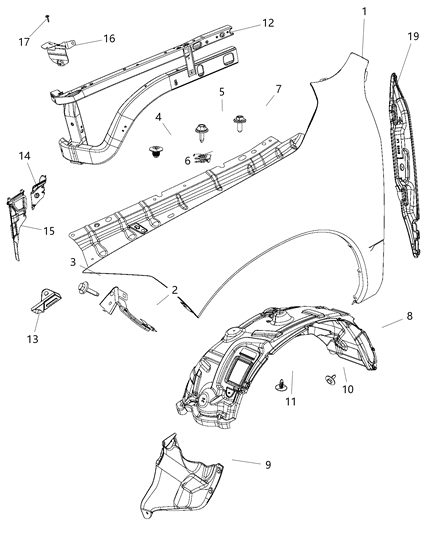 2019 Ram 1500 Panel-Fender Diagram for 68054339AI