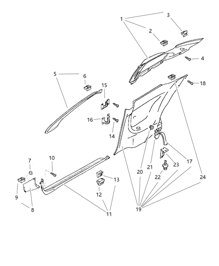 1997 Chrysler Sebring Panels - Moldings & Scuff Plates Diagram