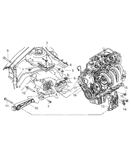 2002 Dodge Neon Front - Engine Mounting Diagram
