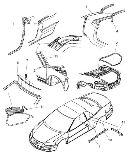 2001 Chrysler Sebring RETAINER-WEATHERSTRIP Diagram for 4724330AD