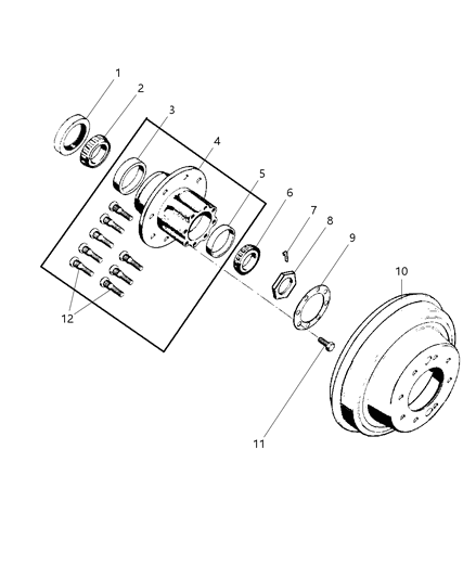 1999 Dodge Ram 2500 Quad & Club Cab Drums And Bearing, Rear Brake Diagram