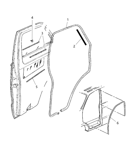 1997 Dodge Ram Van Door, Front Weatherstrips & Seal Diagram