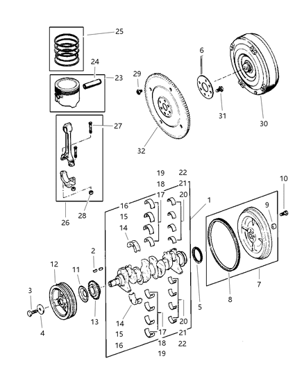2000 Jeep Wrangler Crankshaft , Piston & Torque Converter Diagram 1