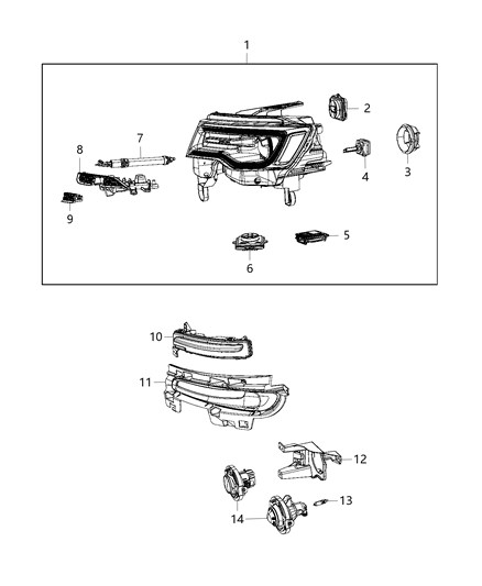 2016 Jeep Grand Cherokee Lamps, Front Diagram 1