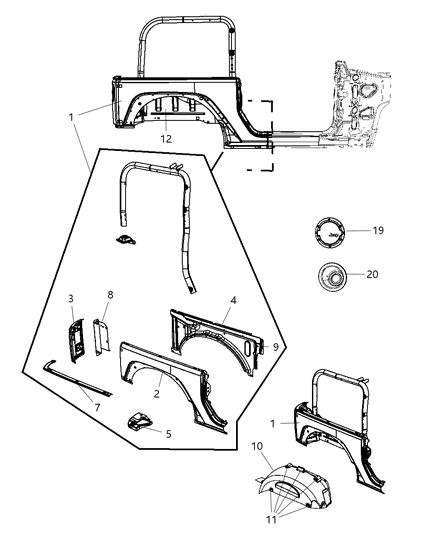 2017 Jeep Wrangler Rear Aperture (Quarter) Panel Diagram 1
