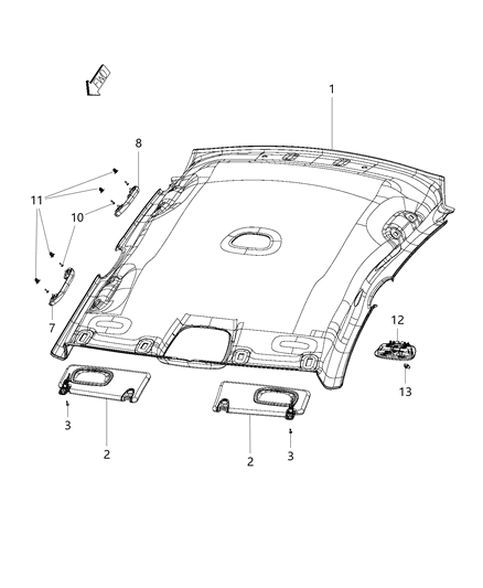 2016 Chrysler 200 Headliner Diagram for 5VE76DX9AC